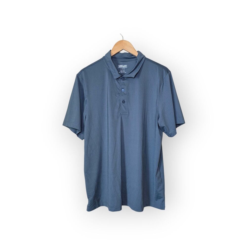 Kirkland Signature Mens Large Slate Blue Performance Short Sleeve Polo Shirt